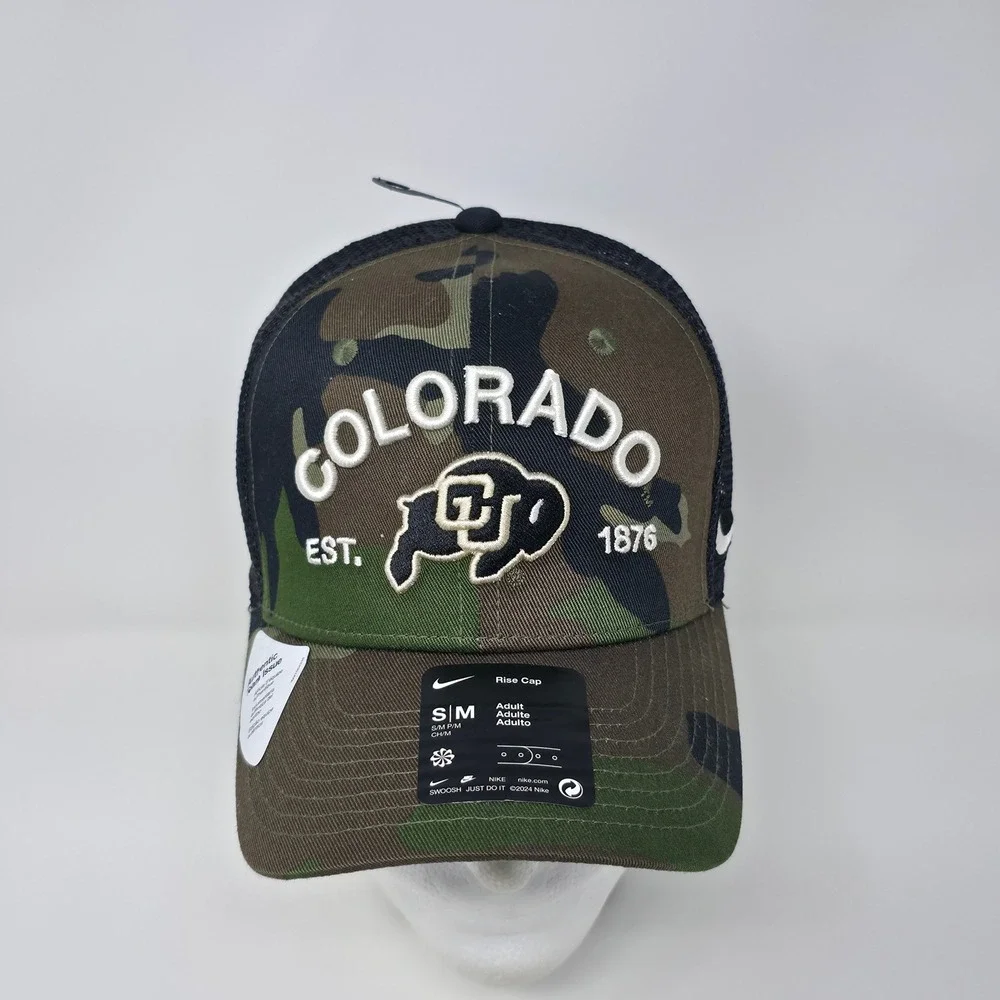 Nike Rise Cap Colorado Buffaloes Trucker Hat S/M Woodland Camo Mesh Snapback Hat